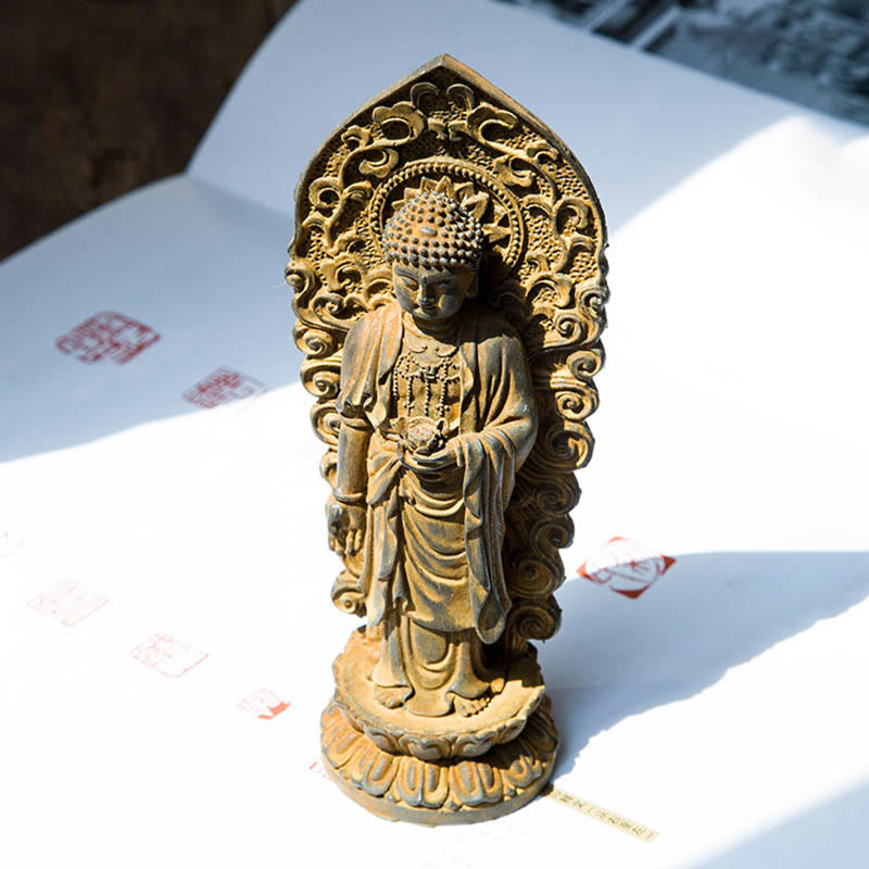 Buddha Stones Handmade Amitabha Guanyin Avalokitesvara Mahasthamaprapta Iron Powder Rust Cast Resin Statue Decoration