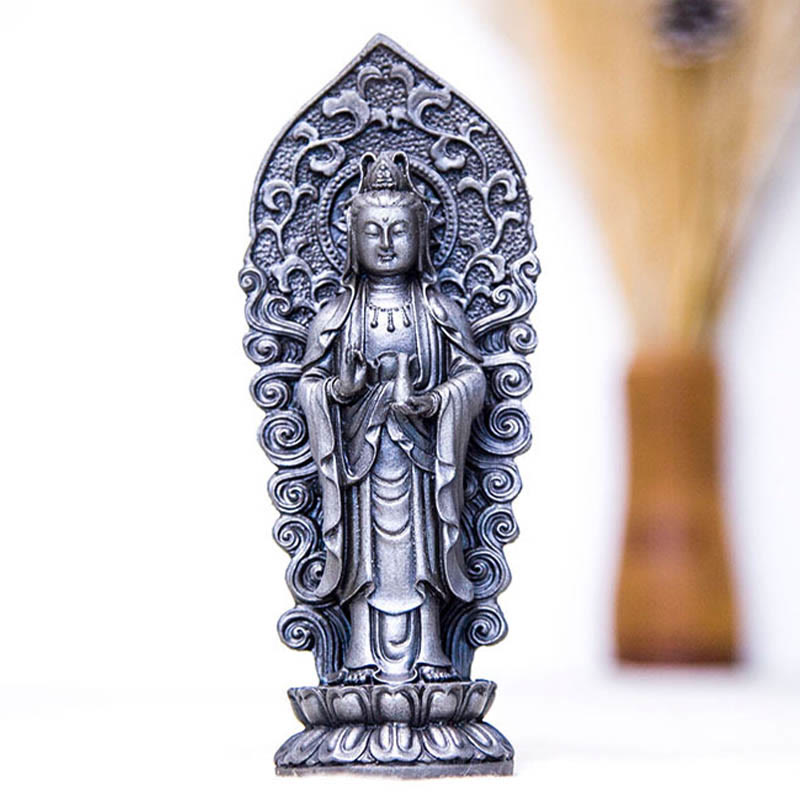 Buddha Stones Handmade Amitabha Guanyin Avalokitesvara Mahasthamaprapta Iron Powder Rust Cast Resin Statue Decoration - image 31