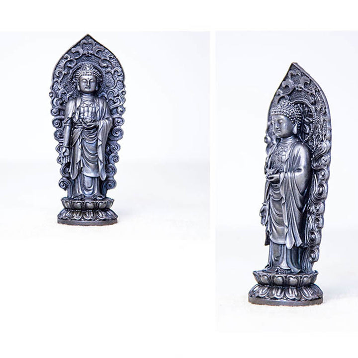 Buddha Stones Handmade Amitabha Guanyin Avalokitesvara Mahasthamaprapta Iron Powder Rust Cast Resin Statue Decoration