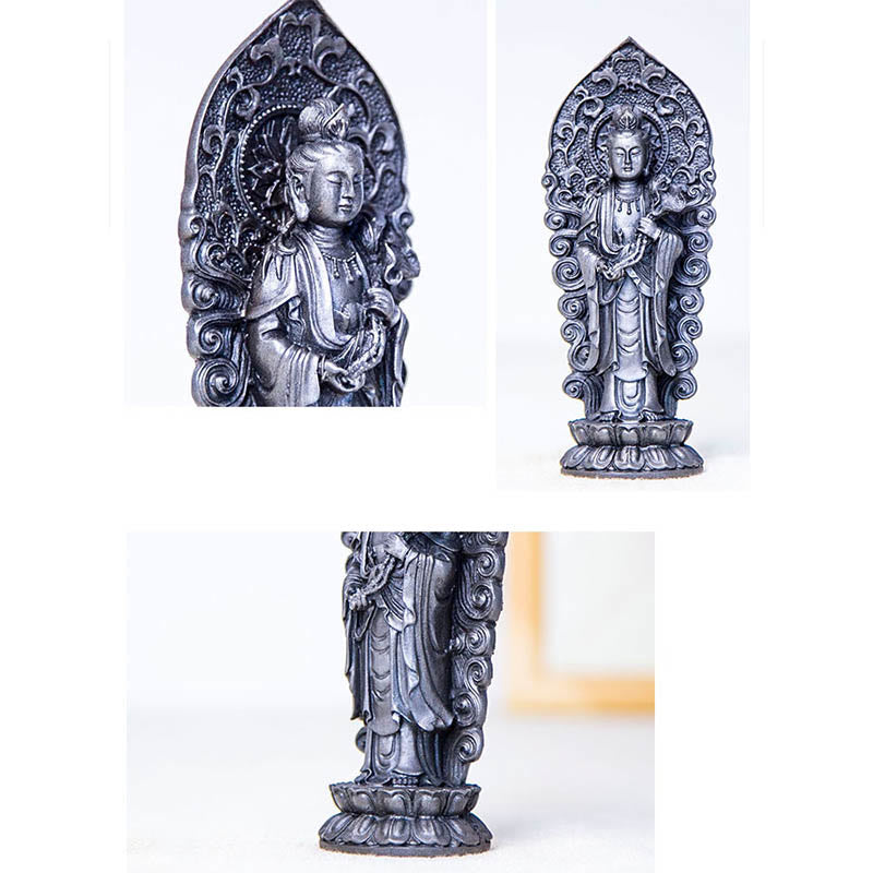 Buddha Stones Handmade Amitabha Guanyin Avalokitesvara Mahasthamaprapta Iron Powder Rust Cast Resin Statue Decoration