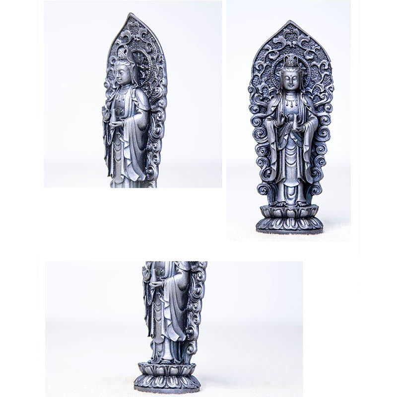 Buddha Stones Handmade Amitabha Guanyin Avalokitesvara Mahasthamaprapta Iron Powder Rust Cast Resin Statue Decoration