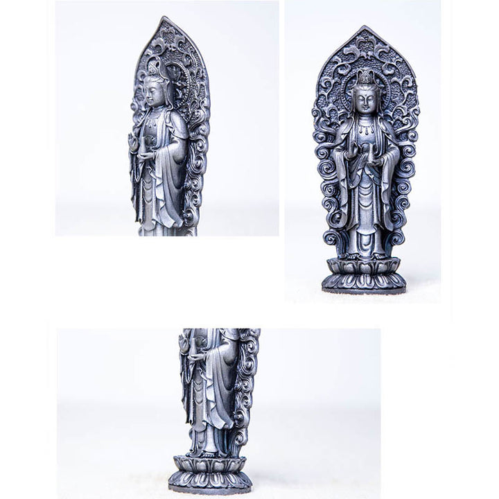Buddha Stones Handmade Amitabha Guanyin Avalokitesvara Mahasthamaprapta Iron Powder Rust Cast Resin Statue Decoration - image 34
