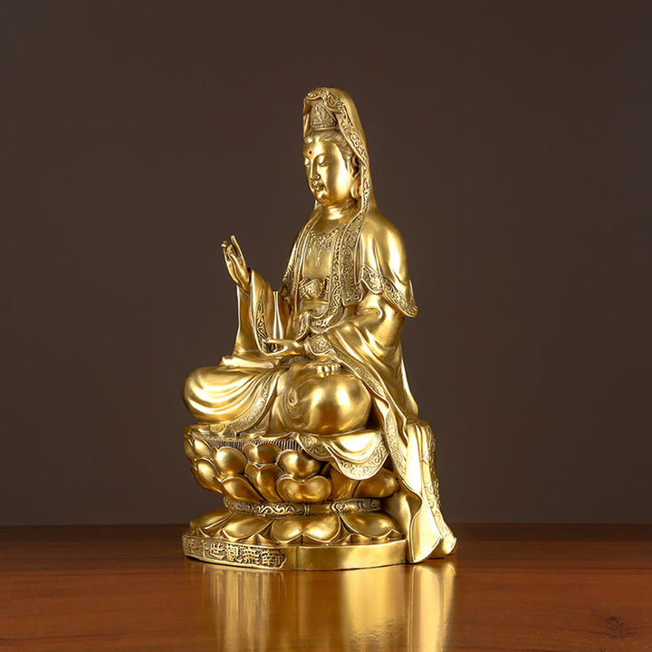 Buddha Stones Kwan Yin Avalokitesvara Wealth Brass Copper Statue Home Desk Decoration - image 6