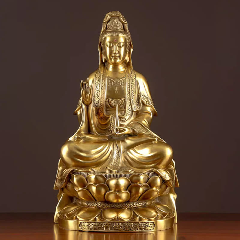 Buddha Stones Kwan Yin Avalokitesvara Wealth Brass Copper Statue Home Desk Decoration