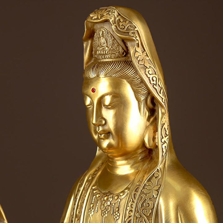 Buddha Stones Kwan Yin Avalokitesvara Wealth Brass Copper Statue Home Desk Decoration - image 9