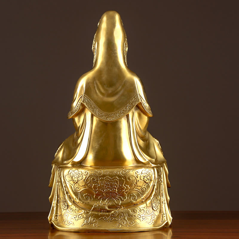 Buddha Stones Kwan Yin Avalokitesvara Wealth Brass Copper Statue Home Desk Decoration