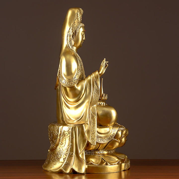 Buddha Stones Kwan Yin Avalokitesvara Wealth Brass Copper Statue Home Desk Decoration - image 8