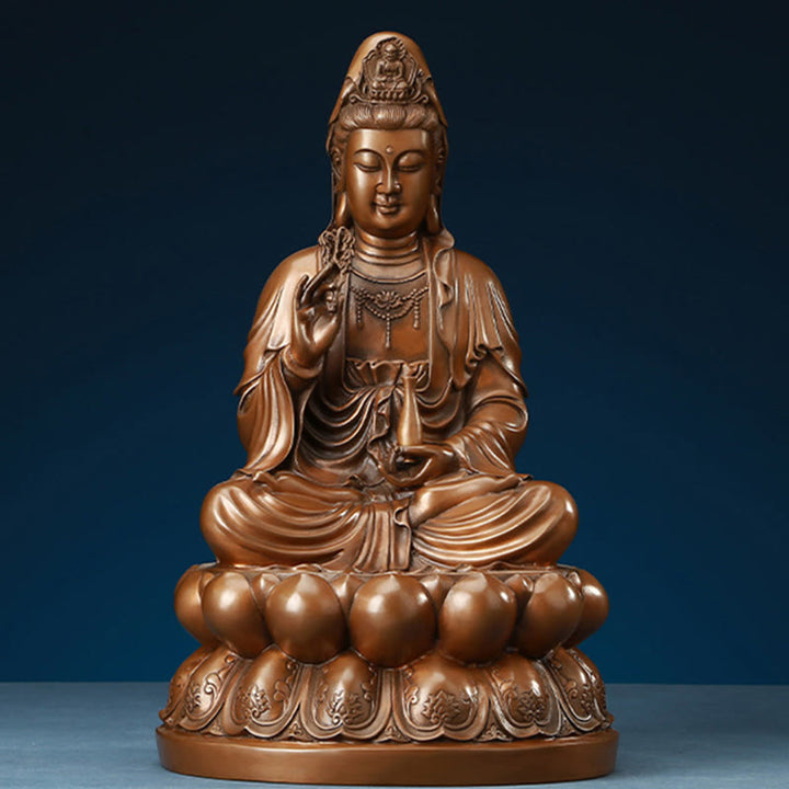 Buddha Stones Kwan Yin Avalokitesvara Lotus Wealth Copper Statue Home Desk Decoration - image 0