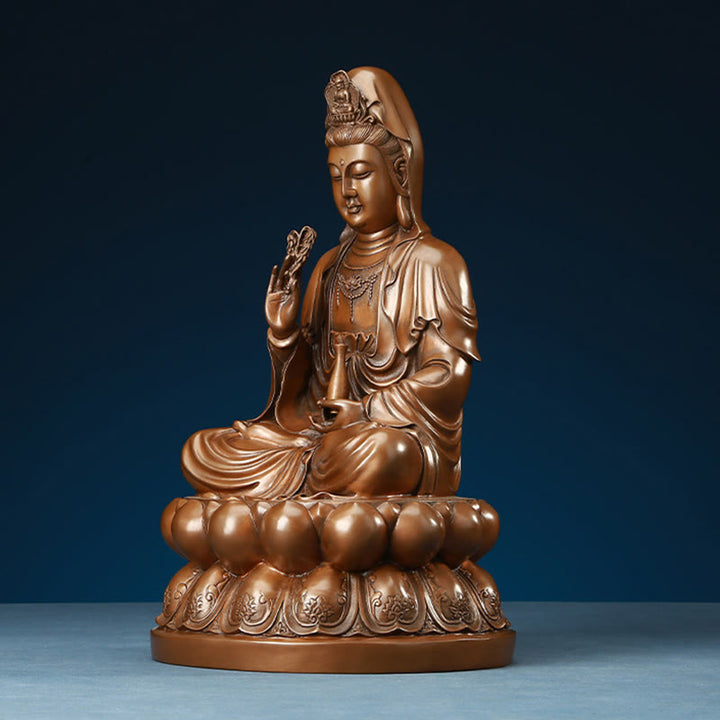 Buddha Stones Kwan Yin Avalokitesvara Lotus Wealth Copper Statue Home Desk Decoration - image 13