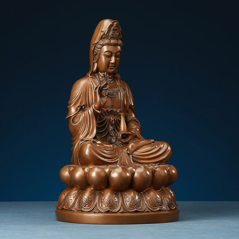 Buddha Stones Kwan Yin Avalokitesvara Lotus Wealth Copper Statue Home Desk Decoration - image 15