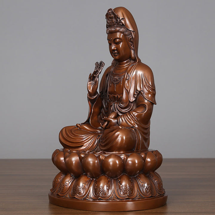 Buddha Stones Kwan Yin Avalokitesvara Lotus Wealth Copper Statue Home Desk Decoration - image 18