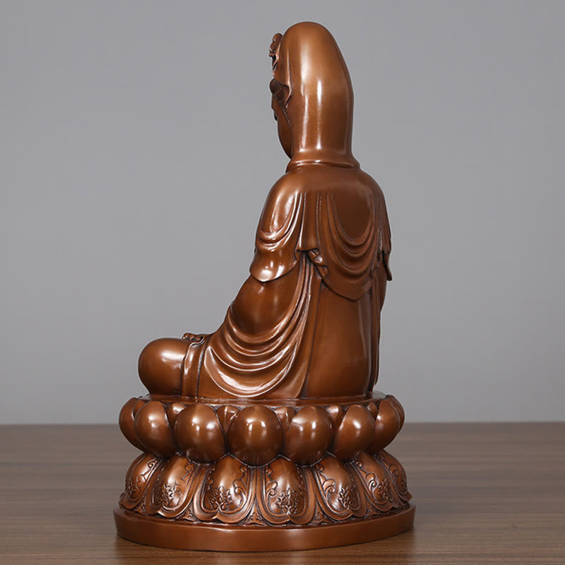 Buddha Stones Kwan Yin Avalokitesvara Lotus Wealth Copper Statue Home Desk Decoration