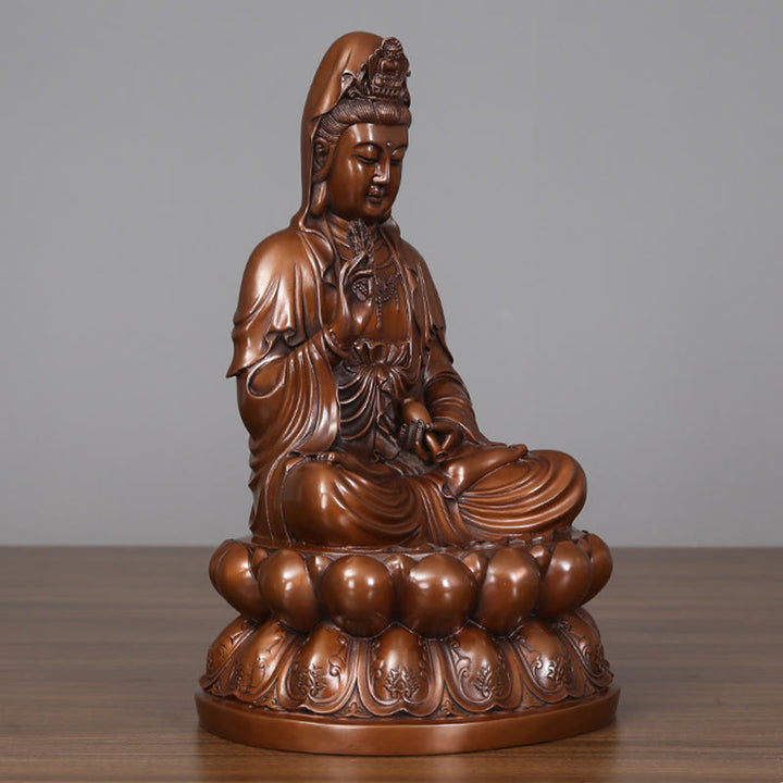 Buddha Stones Kwan Yin Avalokitesvara Lotus Wealth Copper Statue Home Desk Decoration