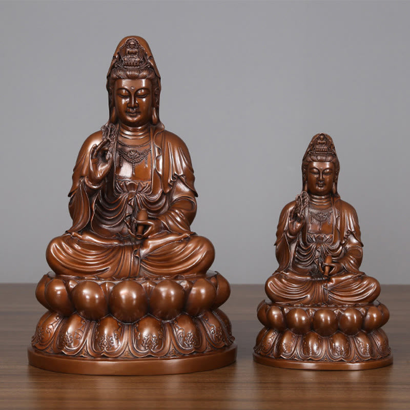 Buddha Stones Kwan Yin Avalokitesvara Lotus Wealth Copper Statue Home Desk Decoration - image 1