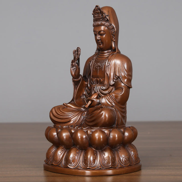 Buddha Stones Kwan Yin Avalokitesvara Lotus Wealth Copper Statue Home Desk Decoration