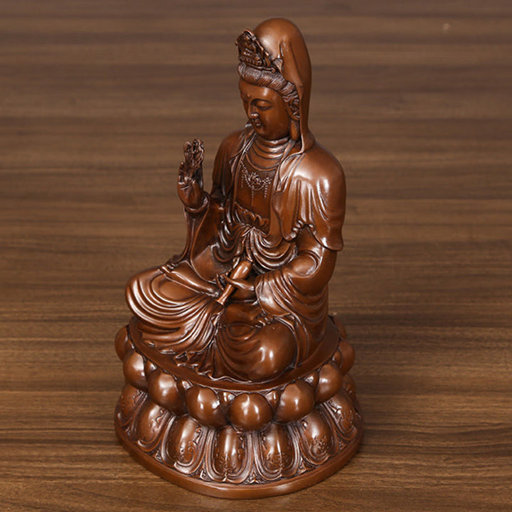 Buddha Stones Kwan Yin Avalokitesvara Lotus Wealth Copper Statue Home Desk Decoration - image 14