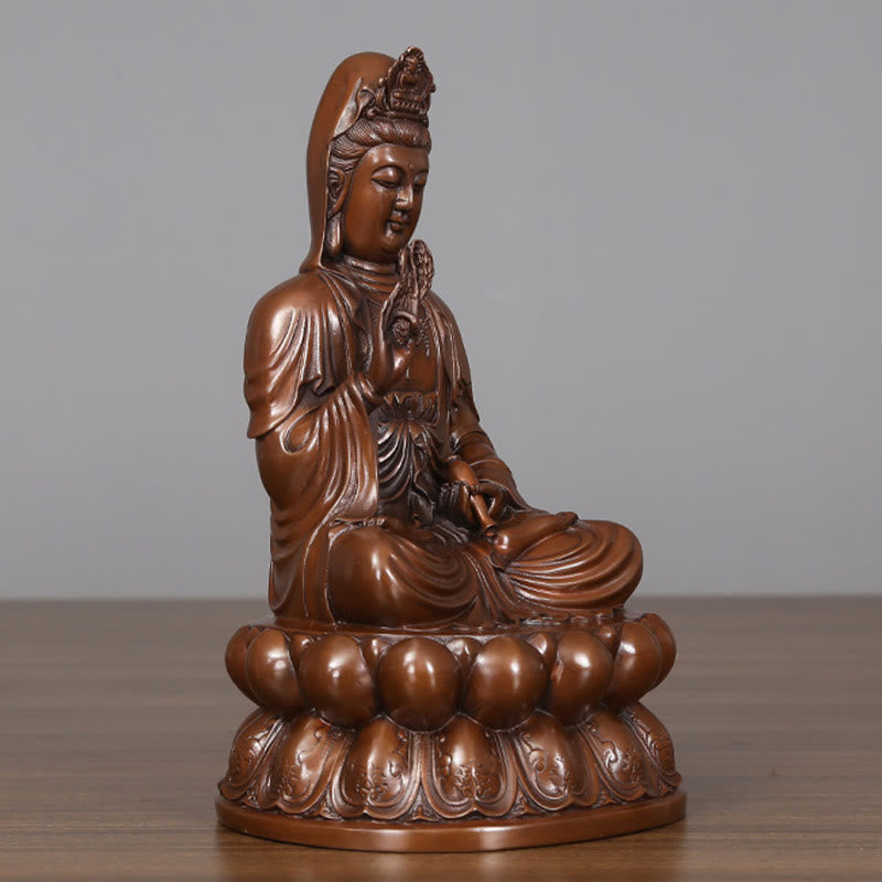 Buddha Stones Kwan Yin Avalokitesvara Lotus Wealth Copper Statue Home Desk Decoration