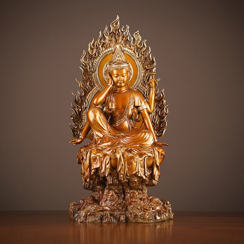 Buddha Stones Kwan Yin Avalokitesvara Success Brass Copper Statue Home Desk Altar Decoration - Avalokitesvara 24*19*51cm - image 0
