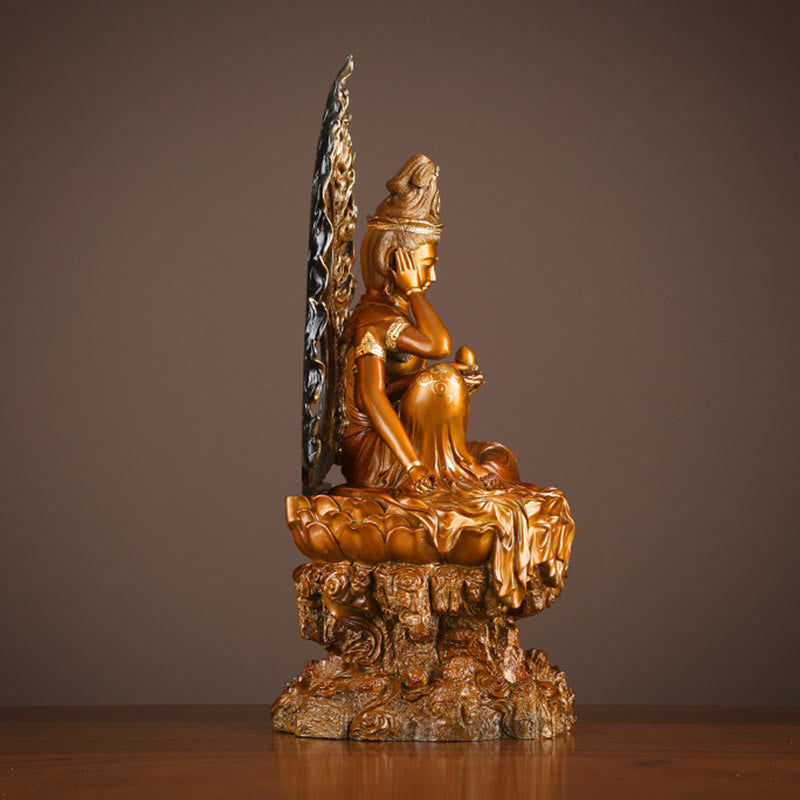 Buddha Stones Kwan Yin Avalokitesvara Success Brass Copper Statue Home Desk Altar Decoration