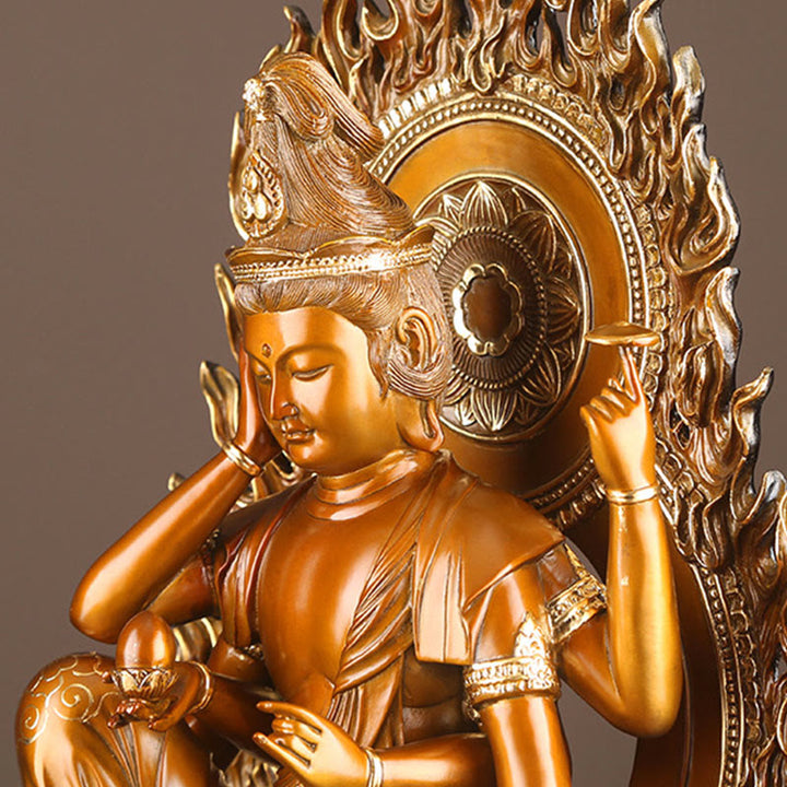 Buddha Stones Kwan Yin Avalokitesvara Success Brass Copper Statue Home Desk Altar Decoration