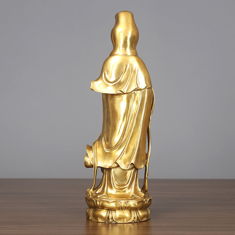 Buddha Stones Golden Standing Kwan Yin Avalokitesvara Wealth Brass Copper Statue Home Desk Decoration - image 4