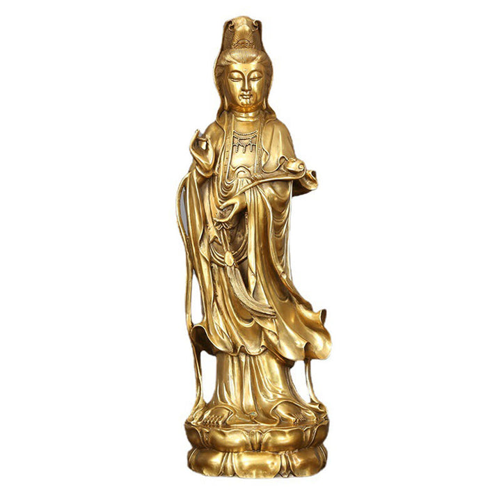 Buddha Stones Golden Standing Kwan Yin Avalokitesvara Wealth Brass Copper Statue Home Desk Decoration - image 11