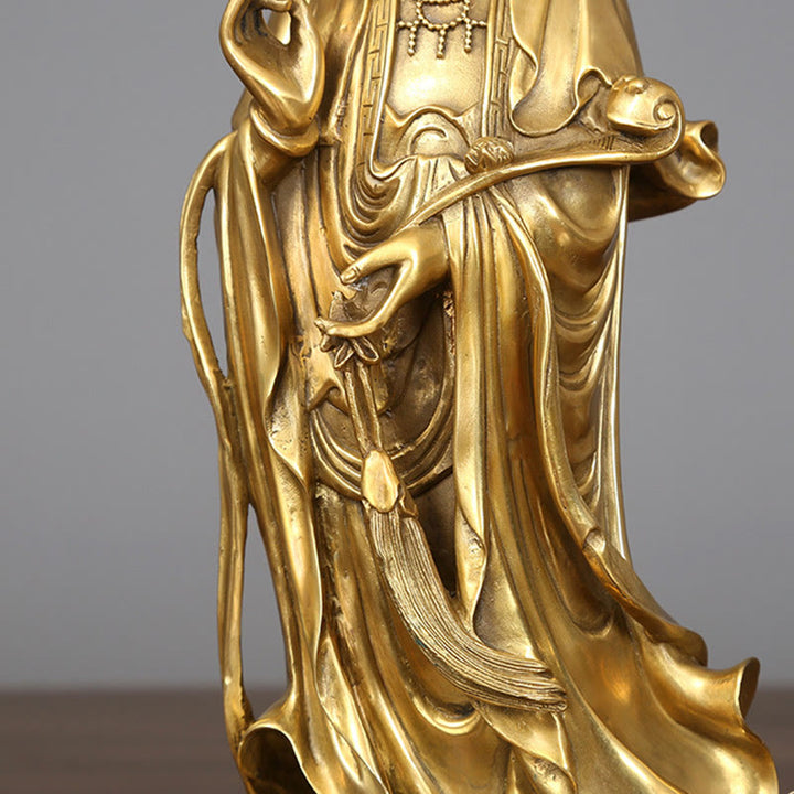 Buddha Stones Golden Standing Kwan Yin Avalokitesvara Wealth Brass Copper Statue Home Desk Decoration - image 8