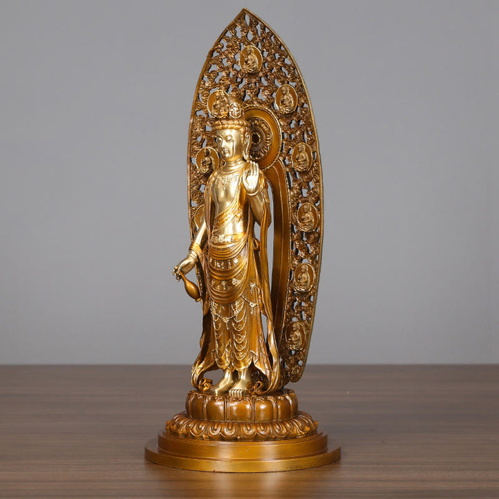 Buddha Stones Kwan Yin Avalokitesvara Aura Harmony Brass Copper Statue Home Desk Decoration - image 2