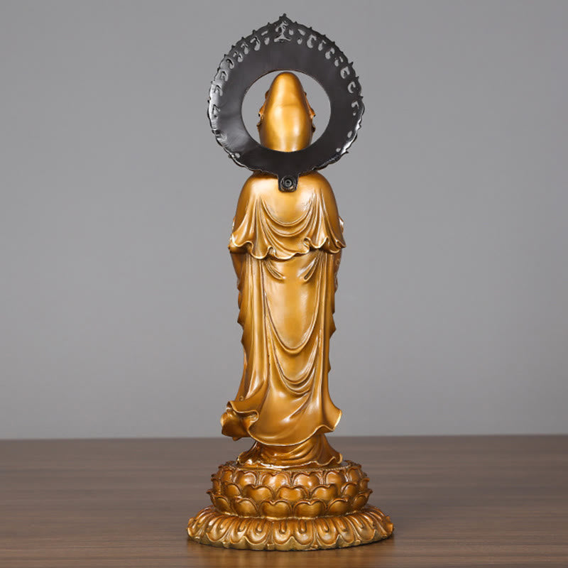 Buddha Stones Kwan Yin Avalokitesvara Lotus Aura Success Brass Copper Statue Home Decoration - image 2