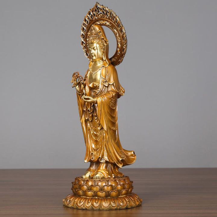 Buddha Stones Kwan Yin Avalokitesvara Lotus Aura Success Brass Copper Statue Home Decoration - image 3