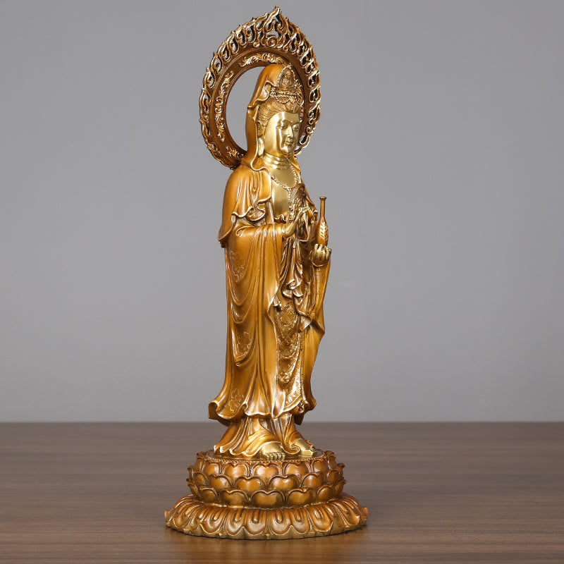 Buddha Stones Kwan Yin Avalokitesvara Lotus Aura Success Brass Copper Statue Home Decoration - image 1
