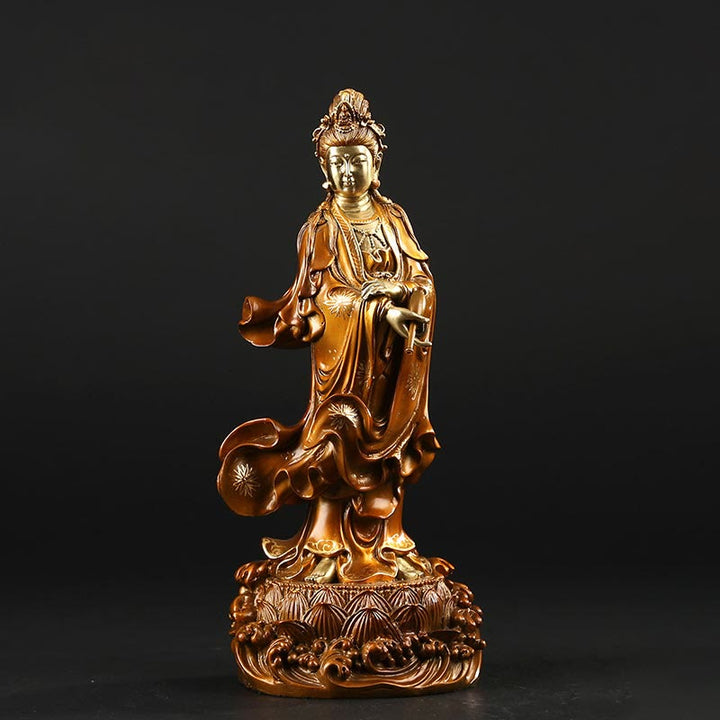Buddha Stones Kwan Yin Avalokitesvara Holding A Vase Brass Harmony Copper Statue Home Decoration - Small Avalokitesvara 11*9*25cm - image 1