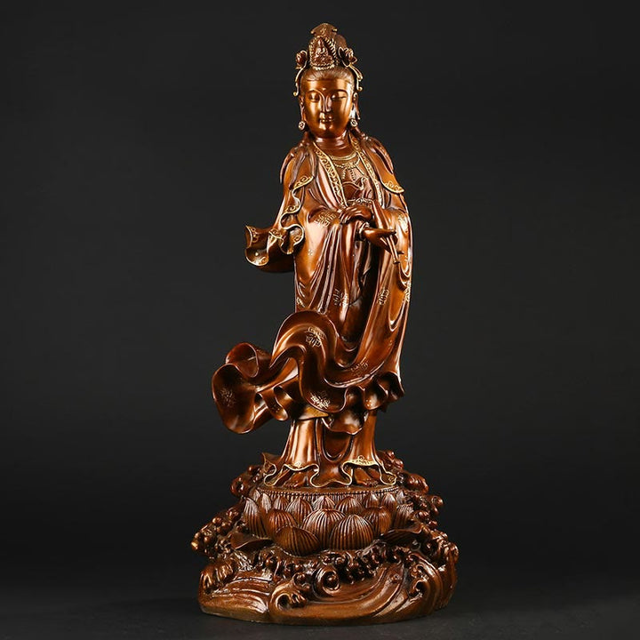 Buddha Stones Kwan Yin Avalokitesvara Holding A Vase Brass Harmony Copper Statue Home Decoration - Large Avalokitesvara 25*21*58cm - image 2
