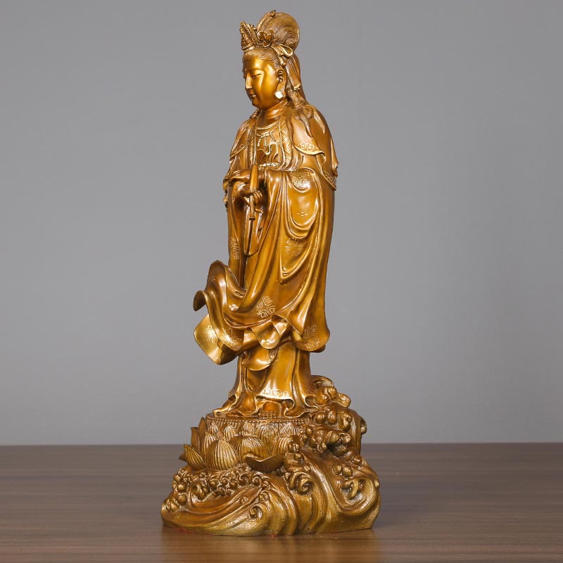 Buddha Stones Kwan Yin Avalokitesvara Holding A Vase Brass Harmony Copper Statue Home Decoration - image 4