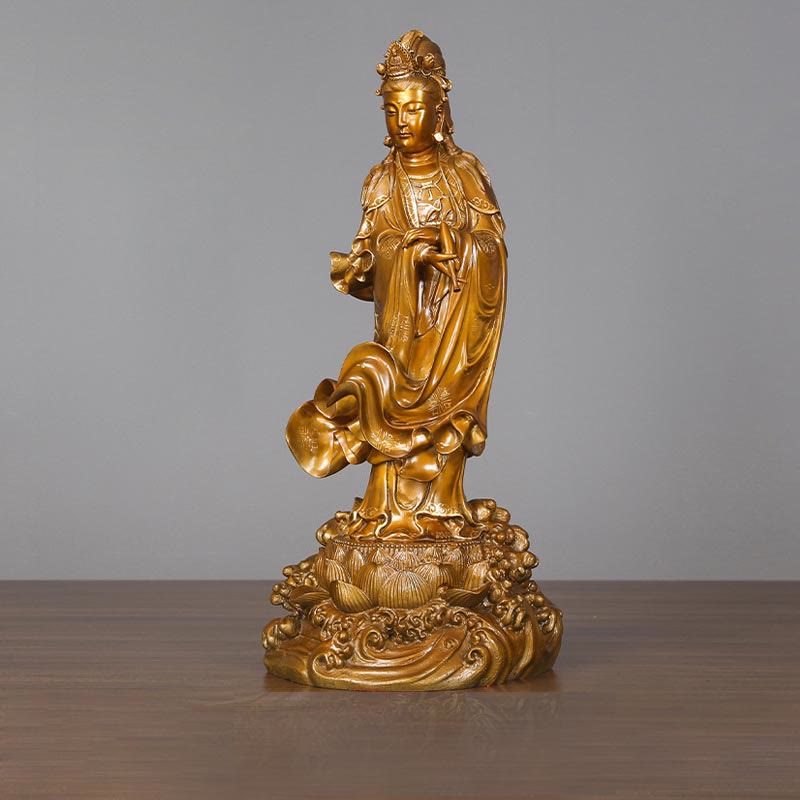 Buddha Stones Kwan Yin Avalokitesvara Holding A Vase Brass Harmony Copper Statue Home Decoration - image 10