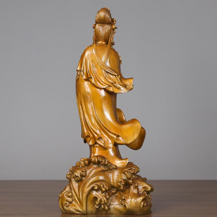 Buddha Stones Kwan Yin Avalokitesvara Holding A Vase Brass Harmony Copper Statue Home Decoration