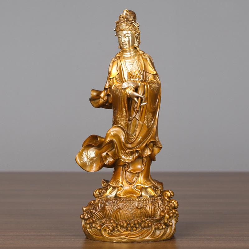 Buddha Stones Kwan Yin Avalokitesvara Holding A Vase Brass Harmony Copper Statue Home Decoration