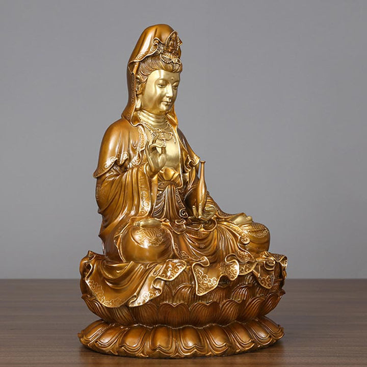 Buddha Stones Kwan Yin Avalokitesvara Lotus Sitting Harmony Brass Copper Statue Home Altar Decoration