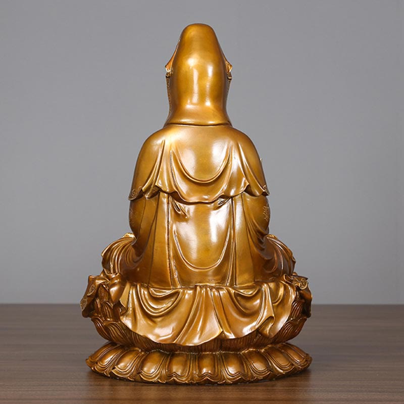 Buddha Stones Kwan Yin Avalokitesvara Lotus Sitting Harmony Brass Copper Statue Home Altar Decoration