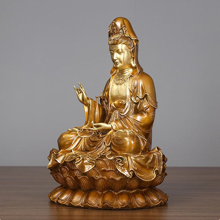 Buddha Stones Kwan Yin Avalokitesvara Lotus Sitting Harmony Brass Copper Statue Home Altar Decoration