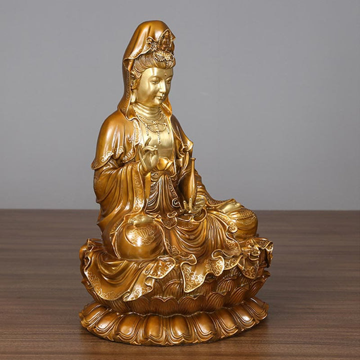 Buddha Stones Kwan Yin Avalokitesvara Lotus Sitting Harmony Brass Copper Statue Home Altar Decoration - image 10