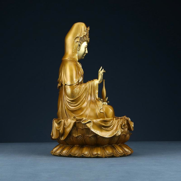 Buddha Stones Kwan Yin Avalokitesvara Lotus Sitting Harmony Brass Copper Statue Home Altar Decoration - image 15