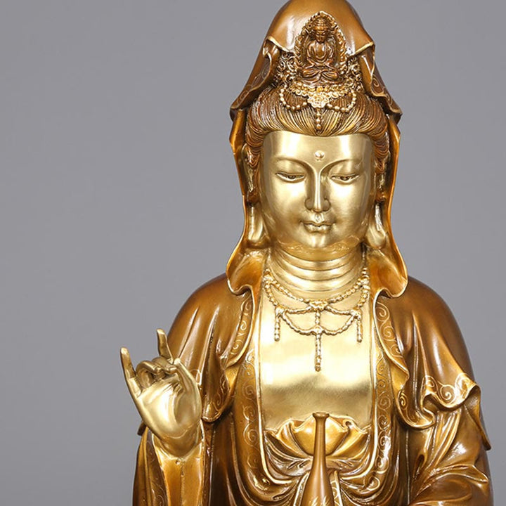 Buddha Stones Kwan Yin Avalokitesvara Lotus Sitting Harmony Brass Copper Statue Home Altar Decoration - image 6