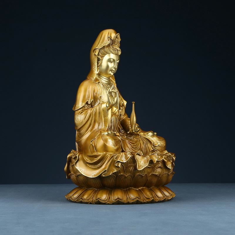 Buddha Stones Kwan Yin Avalokitesvara Lotus Sitting Harmony Brass Copper Statue Home Altar Decoration - image 13
