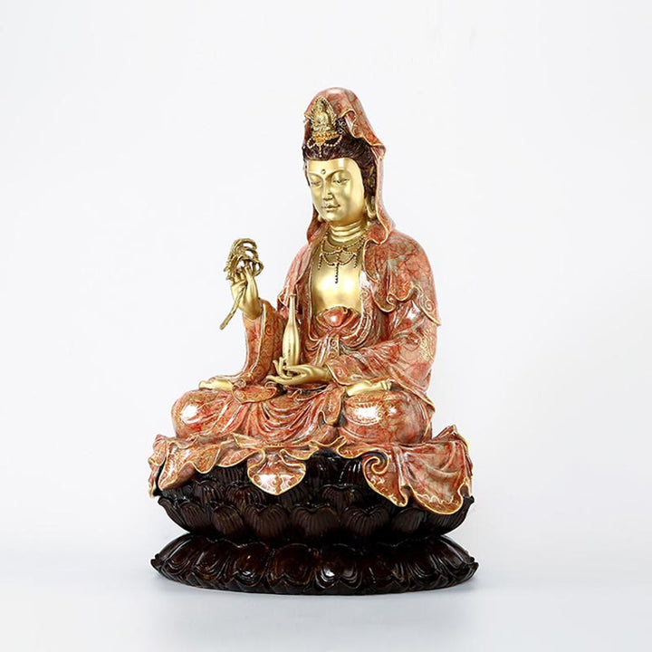Buddha Stones Kwan Yin Avalokitesvara Lotus Sitting Harmony Brass Copper Statue Home Altar Decoration - image 20