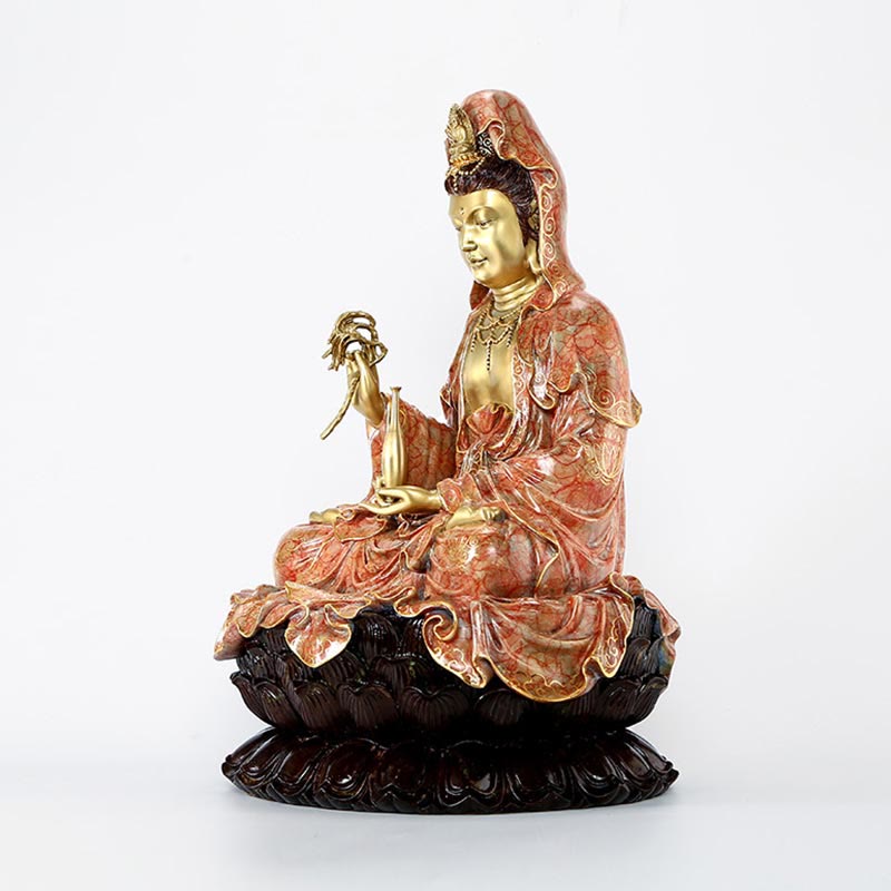 Buddha Stones Kwan Yin Avalokitesvara Lotus Sitting Harmony Brass Copper Statue Home Altar Decoration