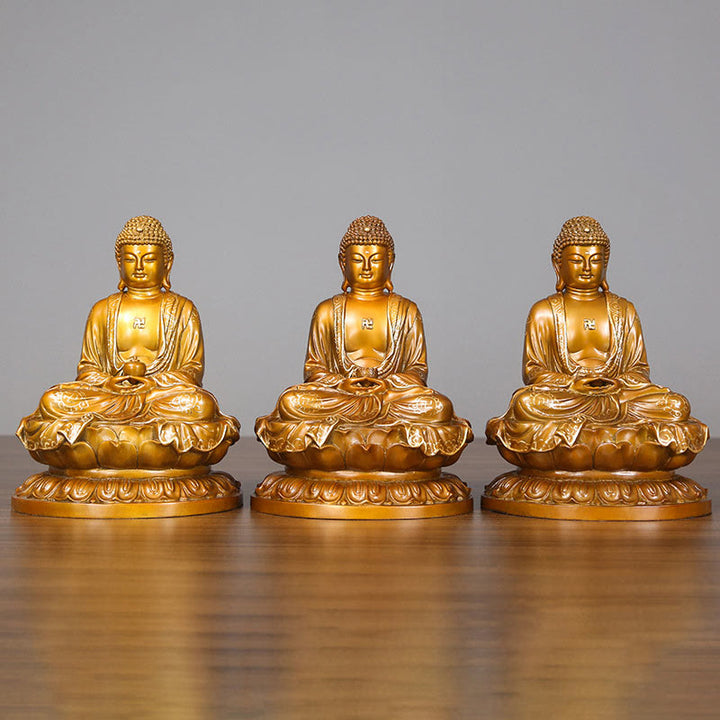 Buddha Stones Amitabha Sakyamuni Medicine Buddha Figurine Compassion Metal Copper Statue Home Decoration