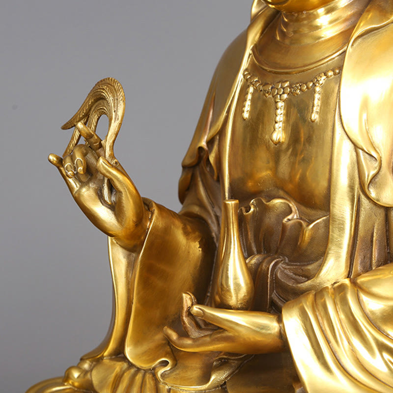 Buddha Stones Kwan Yin Avalokitesvara Holding A Willow Bottle Harmony Brass Copper Statue Home Decoration