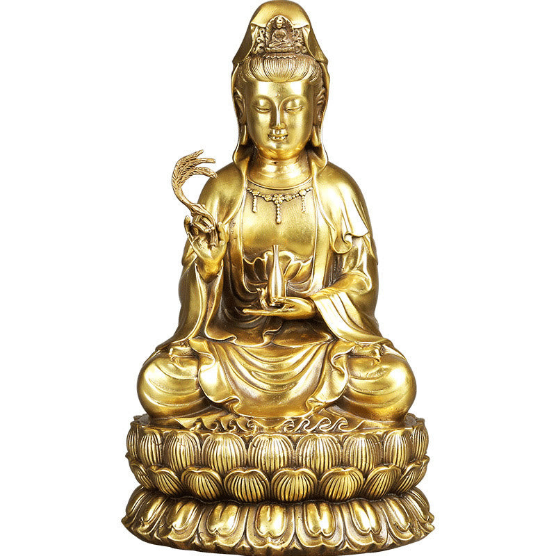 Buddha Stones Kwan Yin Avalokitesvara Holding A Willow Bottle Harmony Brass Copper Statue Home Decoration - image 20