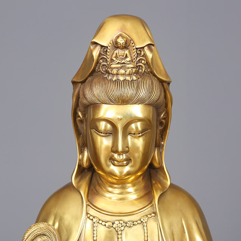 Buddha Stones Kwan Yin Avalokitesvara Holding A Willow Bottle Harmony Brass Copper Statue Home Decoration - image 14